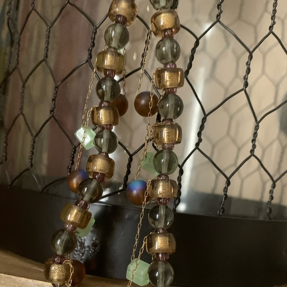 Artesian Glass Beaded Collar Necklace Choker Green Gold Copper Colors Jewelry - Picture 7 of 9